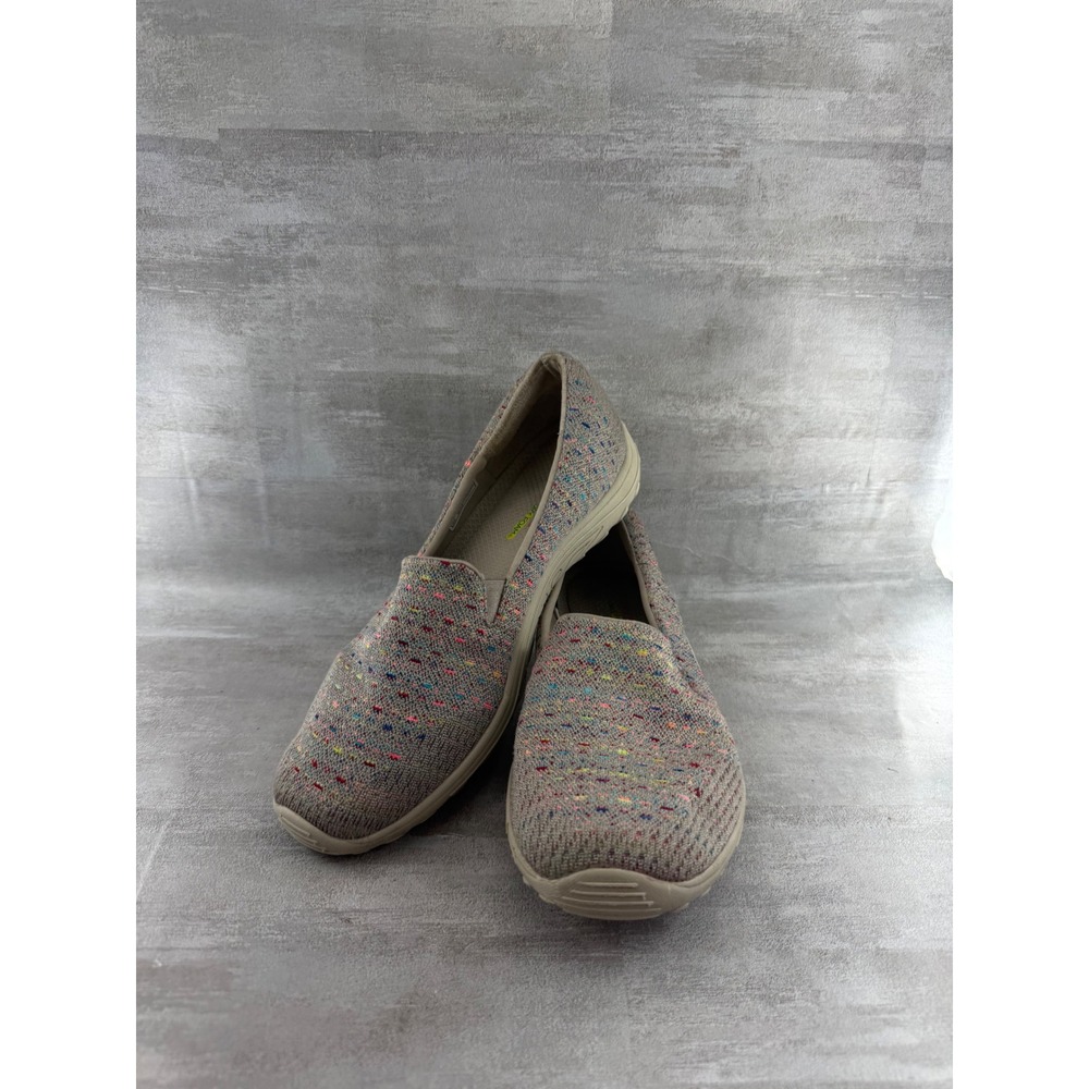 Skechers Relaxed Fit Memory Foam Taupe Multi Confetti Slip On Shoes Women Sz 9